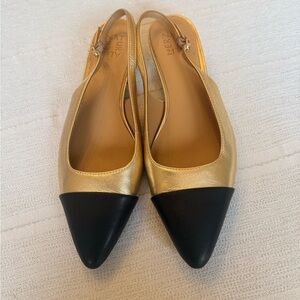 NATURALIZER Gold and Black Slingback Flats